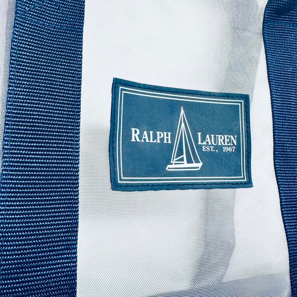 Ralph Lauren Mesh Tote Bag White Navy Blue Sailboat Nautical Coastal - Picture 3 of 8